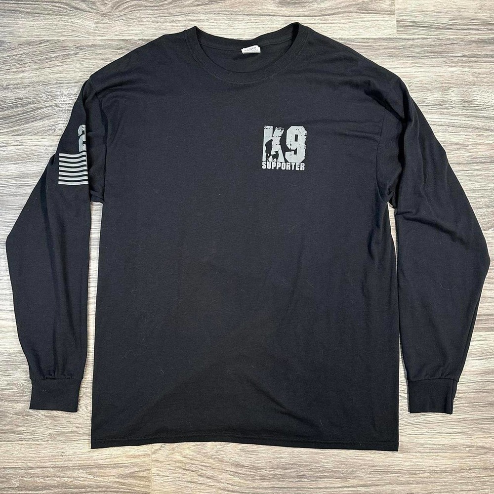 K9 Supporter Printed on Jerzees Dri-Power Black Longsleeve Shirt Men's XL